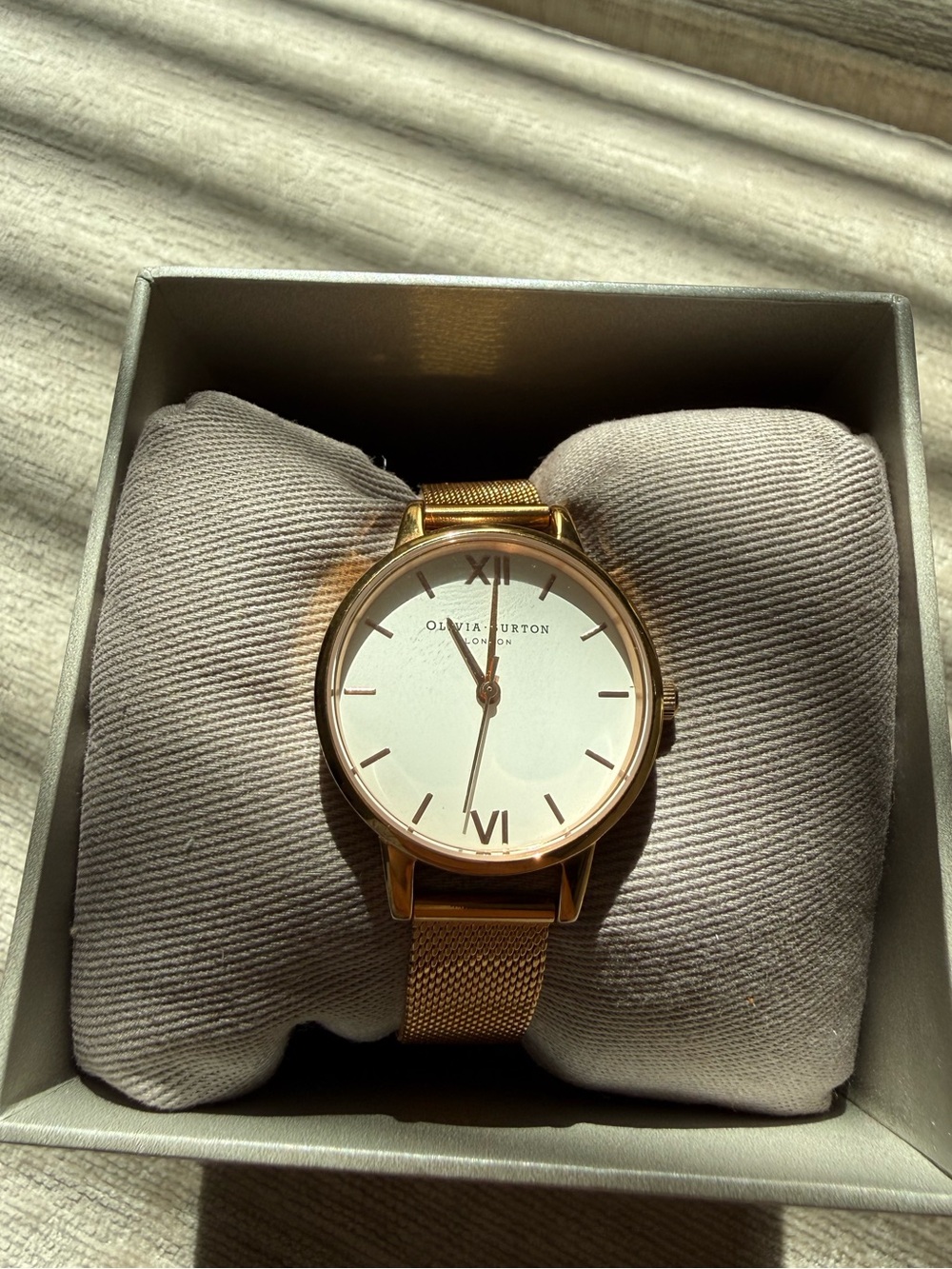 OLIVIA BURTON Rose Gold Mesh Strap Round Face Watch
